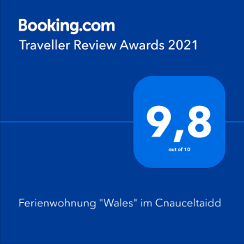 TravellerReviewAvards2021 - 9,8 Ferienwohnung "Wales" im Cnauceltaidd
